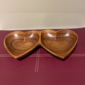 Vintage Heart-Shaped Wooden Serving Bowl Snack Dish